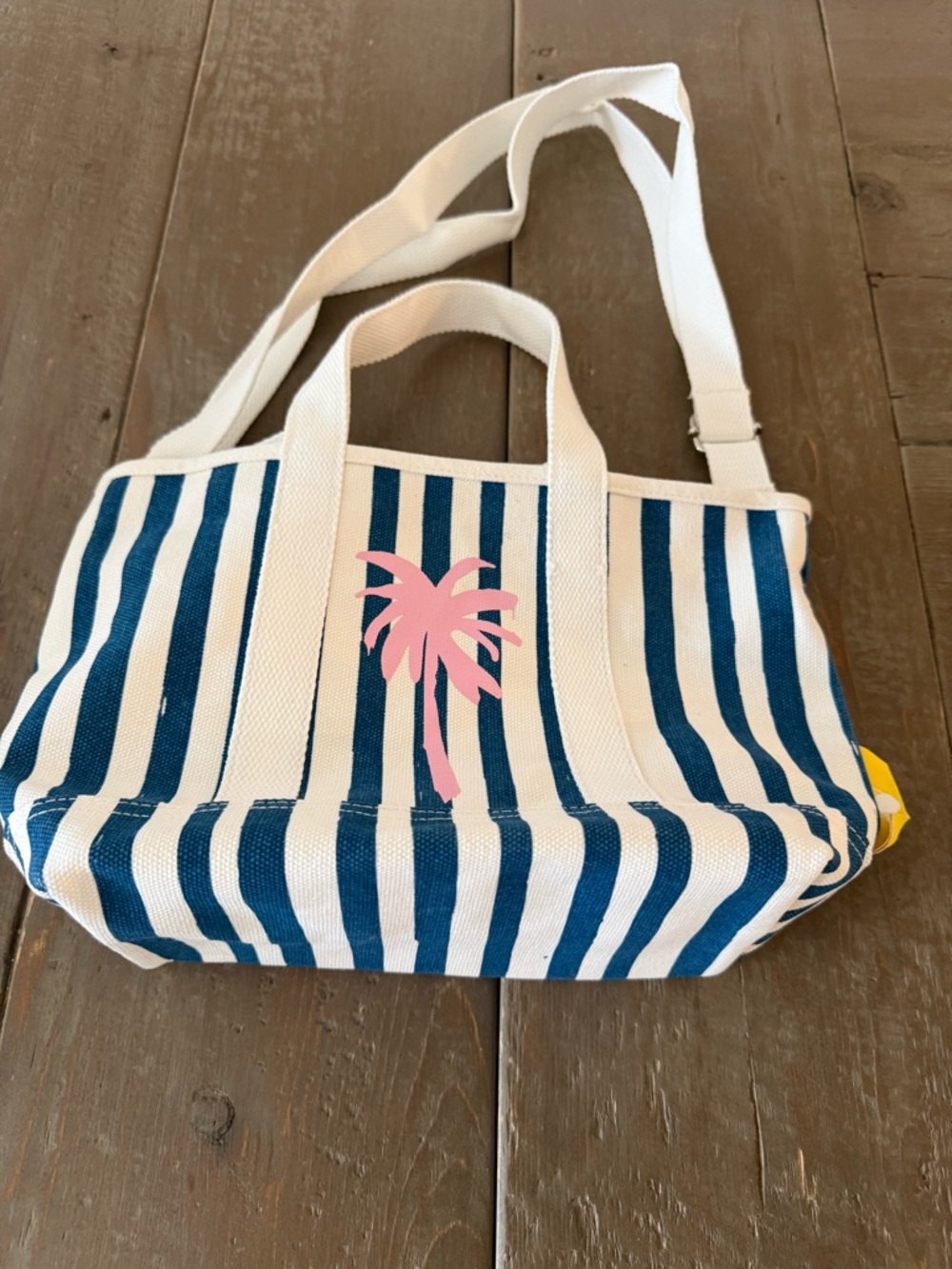 Kerri Rosenthal Mini Tote “Anguilla” Blue Stripes & Pink Palm Tree NEW with Tags - Picture 2 of 4
